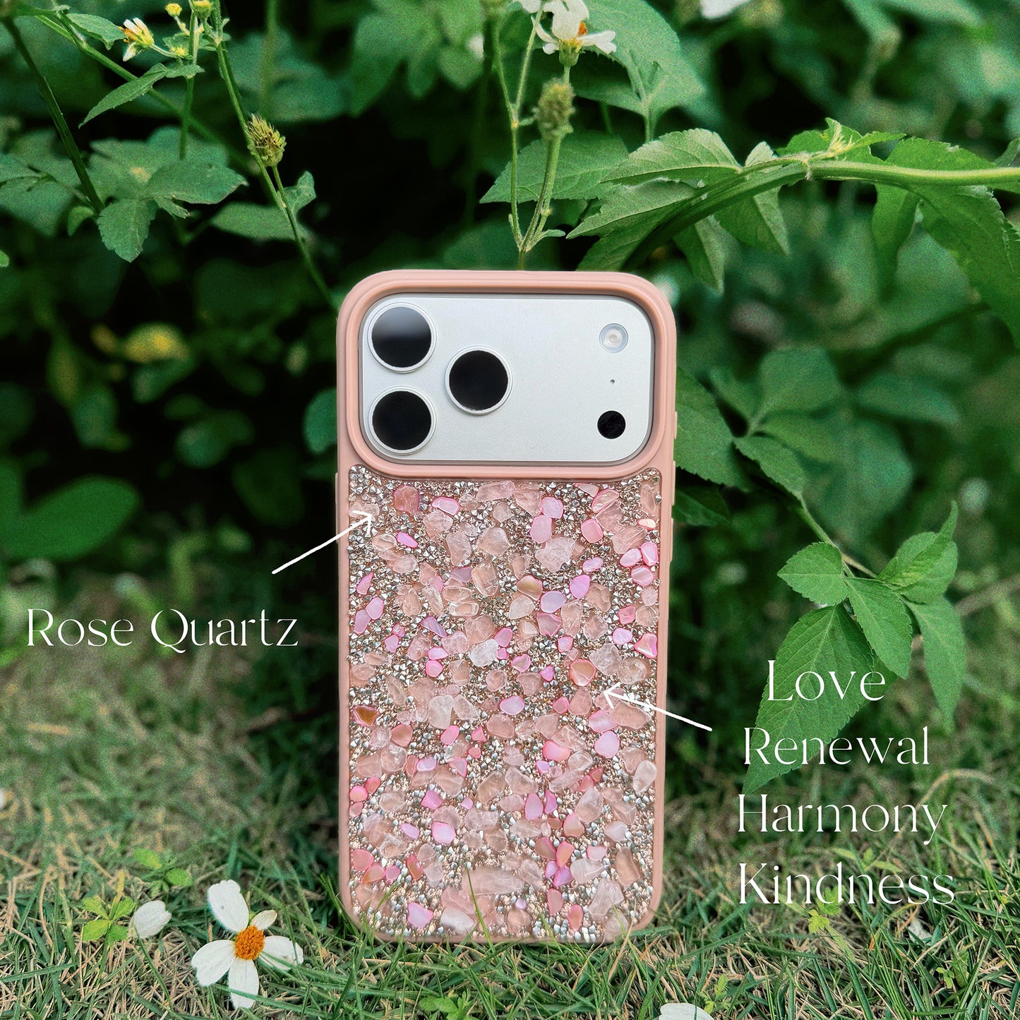 Rose Quartz Love Case Handcrafted Crystal Energy Phone Case