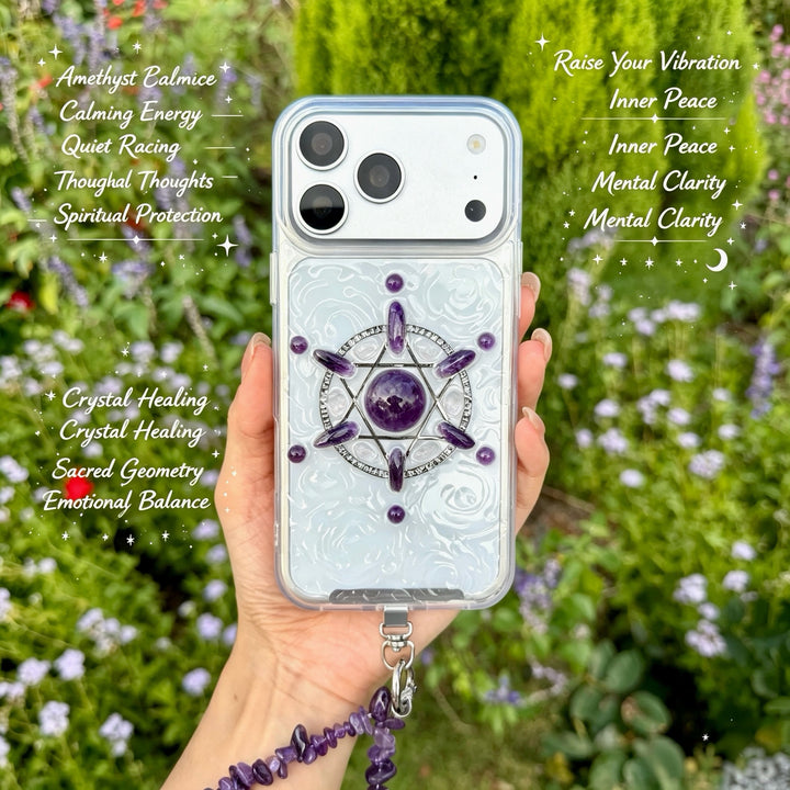 Amethyst Sacred Geometry Crystal Phone Case | Handmade Spiritual Energy Design