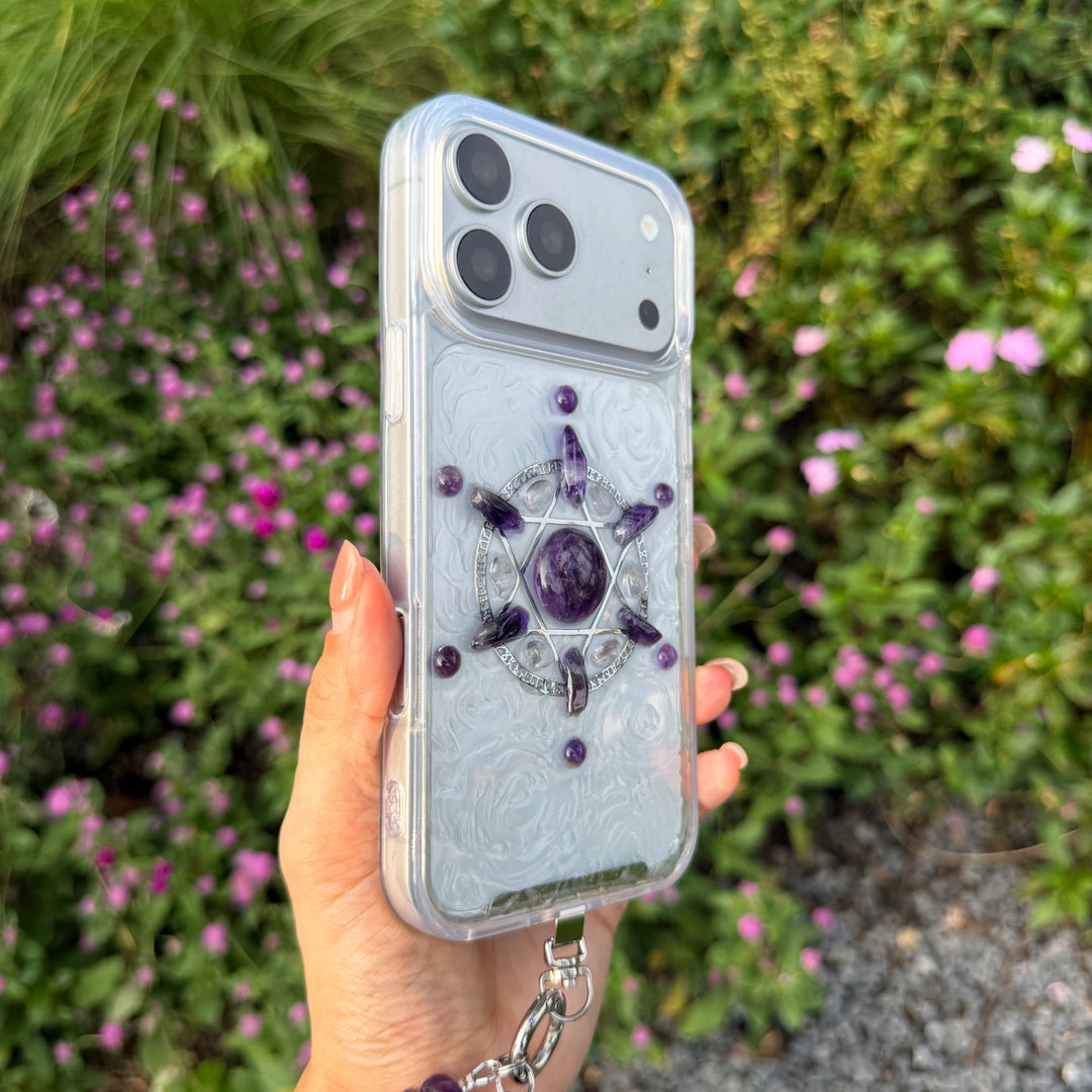 Amethyst Sacred Geometry Crystal Phone Case | Handmade Spiritual Energy Design