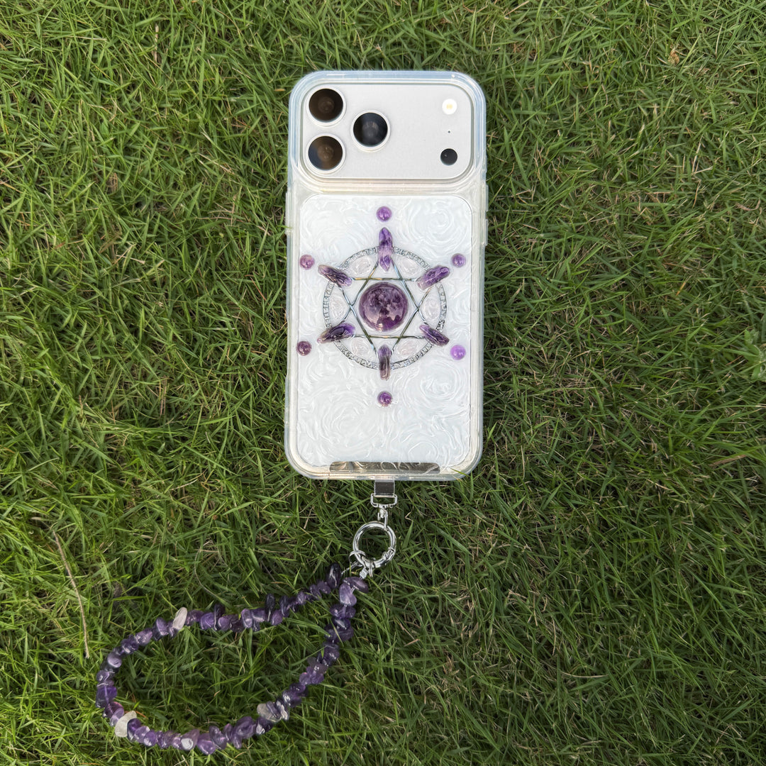 Amethyst Sacred Geometry Crystal Phone Case | Handmade Spiritual Energy Design