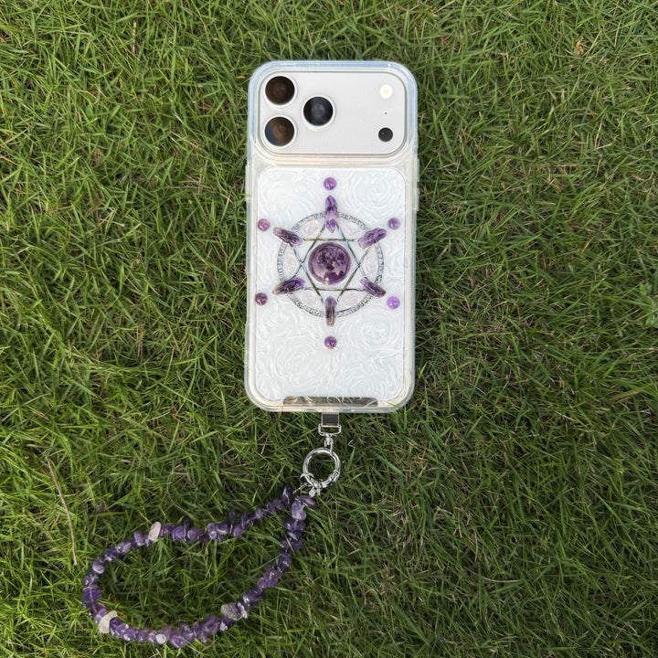 Amethyst Sacred Geometry Crystal Phone Case | Handmade Spiritual Energy Design
