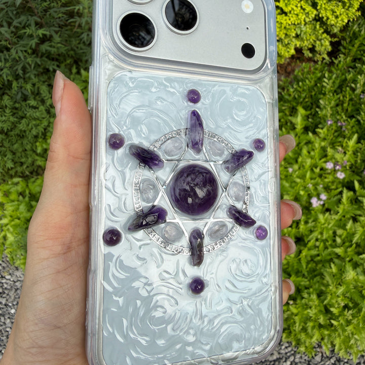 Amethyst Sacred Geometry Crystal Phone Case | Handmade Spiritual Energy Design