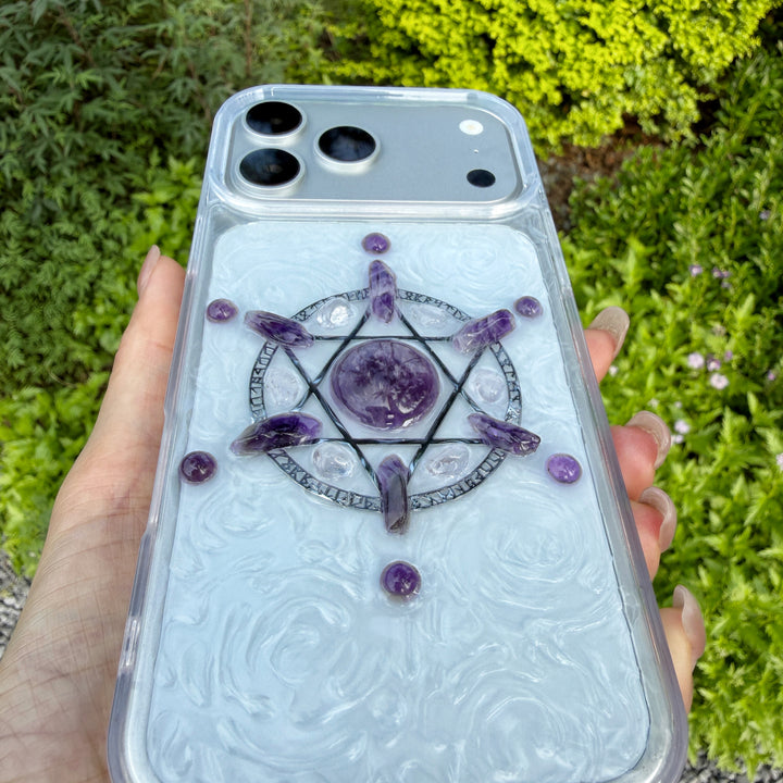 Amethyst Sacred Geometry Crystal Phone Case | Handmade Spiritual Energy Design