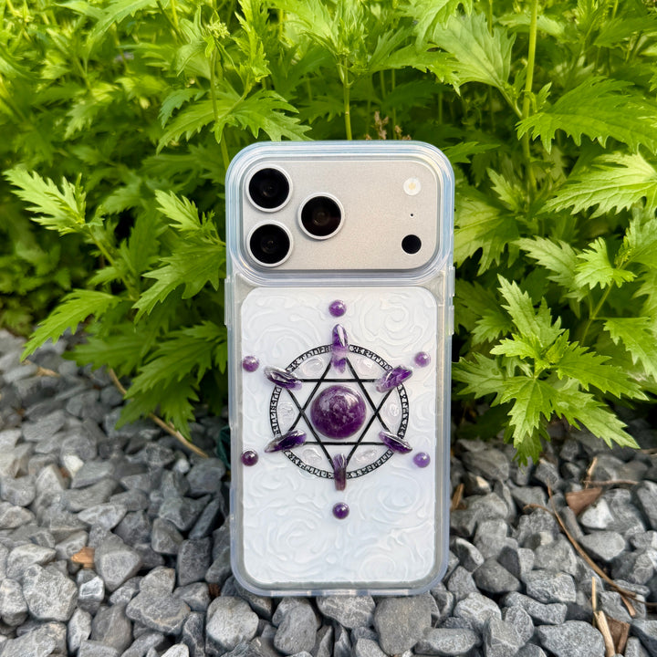 Amethyst Sacred Geometry Crystal Phone Case | Handmade Spiritual Energy Design