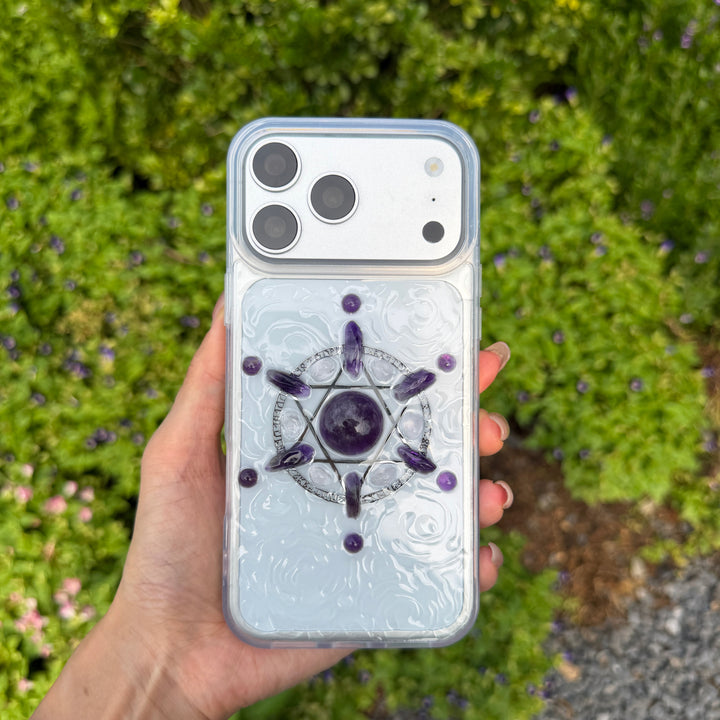 Amethyst Sacred Geometry Crystal Phone Case | Handmade Spiritual Energy Design