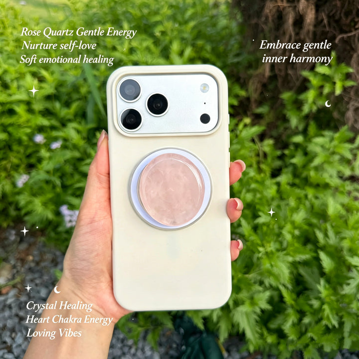 Rose Quartz Crystal Magnetic Phone Grip