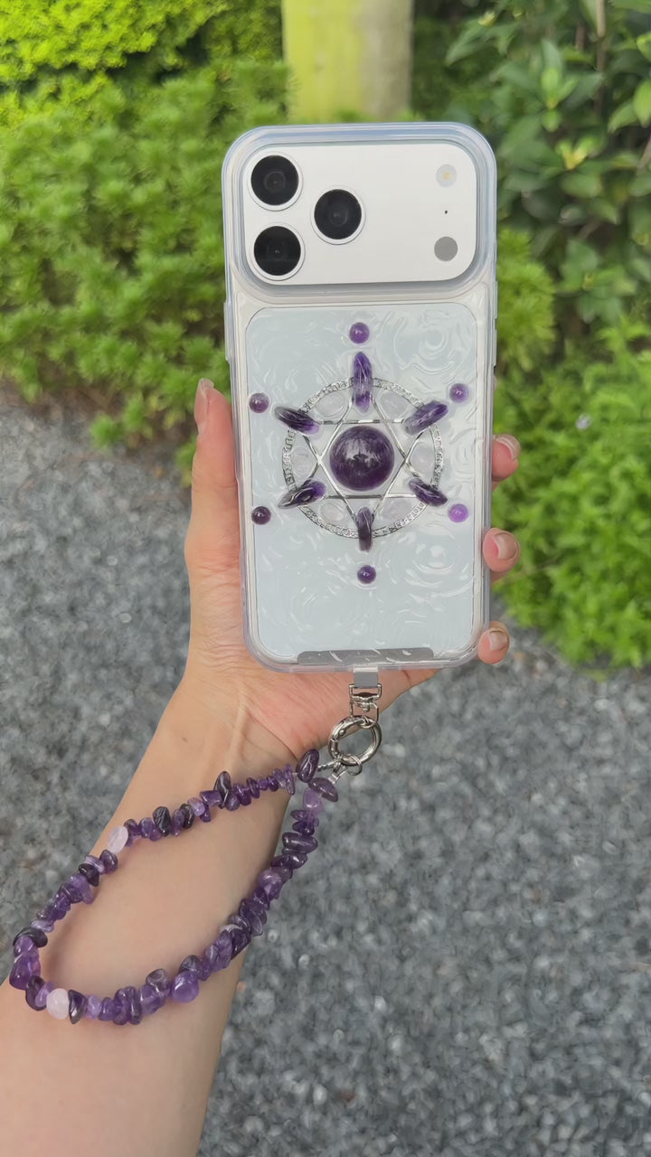 Amethyst Sacred Geometry Crystal Phone Case | Handmade Spiritual Energy Design